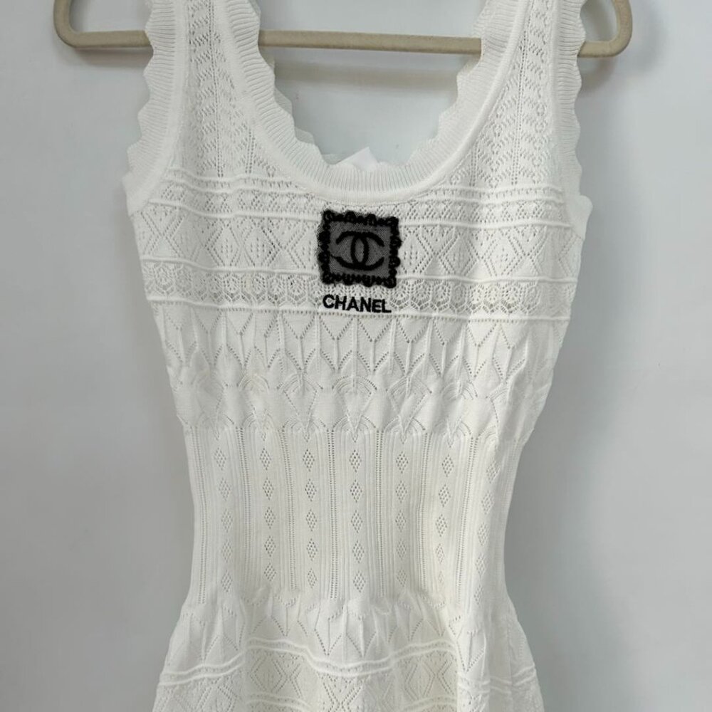 Pre-owned Vintage Hollow Out Camisole Dress Sleeveless Sweet Waist Slim White